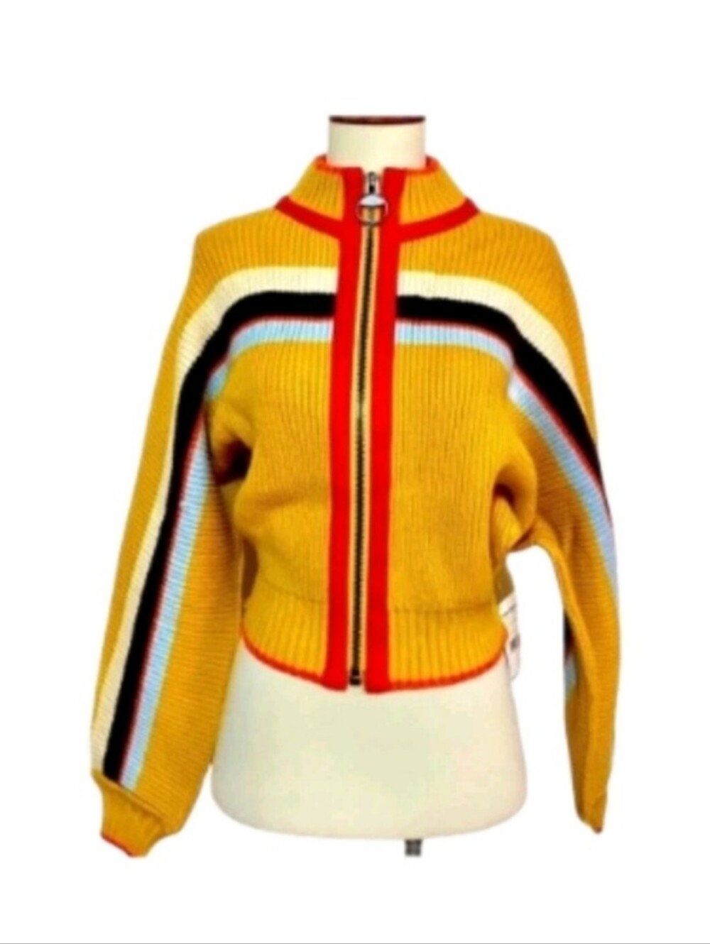 Free People Ready Set Go Zip-Up Sweater in a vibrant yellow and orange Sz XS